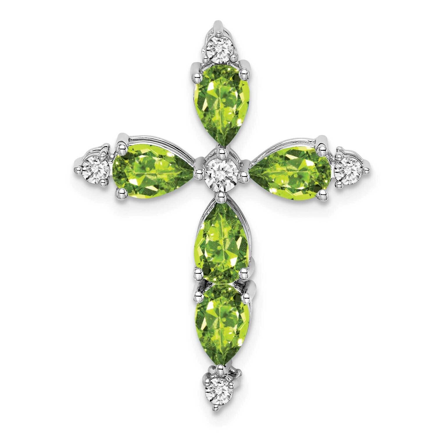 Peridot Diamond Cross Chain Slide 28 Inch 14k White Gold PM7040-PE-020-WA, MPN: PM7040-PE-020-WA,