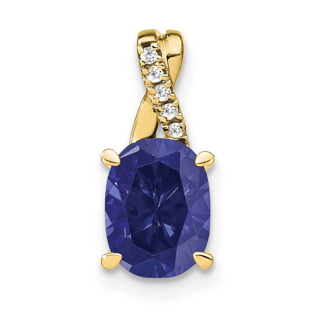 Oval Created Sapphire Diamond Pendant 10k Gold PM4235-CSA-003-1YA, MPN: PM4235-CSA-003-1YA,