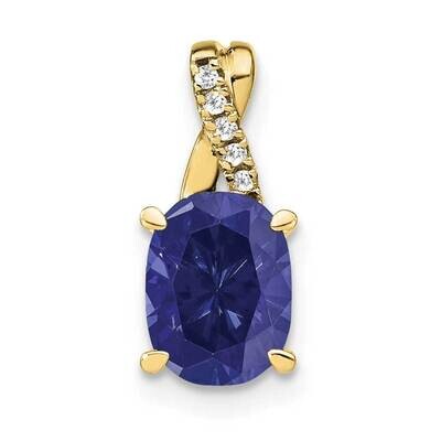 Oval Created Sapphire Diamond Pendant 10k Gold PM4235-CSA-003-1YA, MPN: PM4235-CSA-003-1YA,