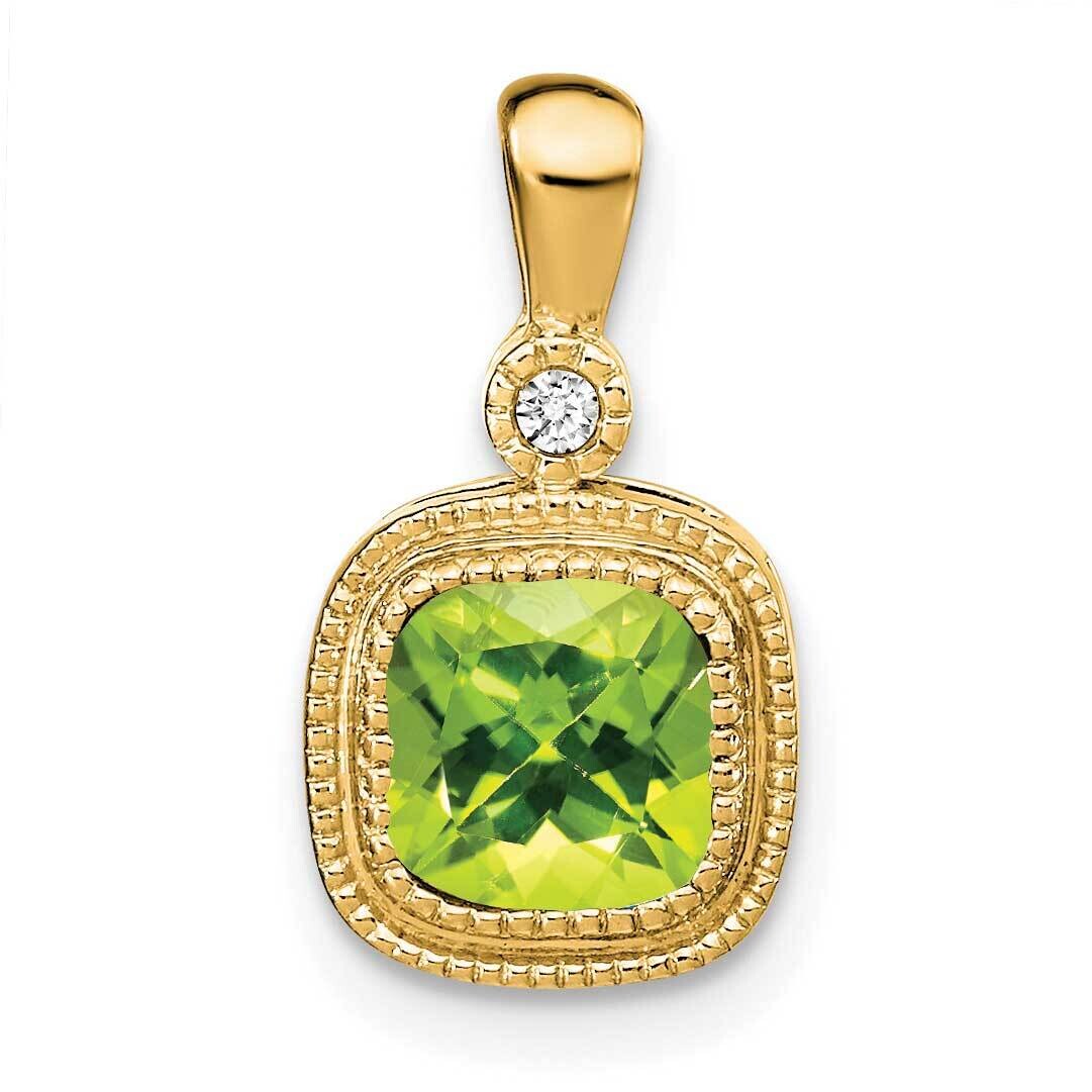 Cushion Peridot Diamond Pendant 14k Gold PM3665-PE-001-YA, MPN: PM3665-PE-001-YA,