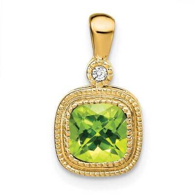 Cushion Peridot Diamond Pendant 14k Gold PM3665-PE-001-YA, MPN: PM3665-PE-001-YA,