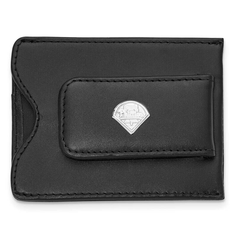 Philadelphia Phillies Logo Black Leather Money Clip Wallet Sterling Silver PHI007MC9-SS