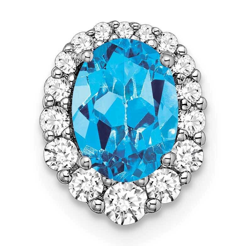 Oval Blue Topaz Diamond Halo Chain Slide 14k White Gold PM7050-BT-033-WA, MPN: PM7050-BT-033-WA,