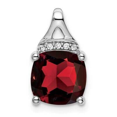 Cushion Garnet Diamond Pendant 14k White Gold PM7043-GA-002-WA, MPN: PM7043-GA-002-WA,