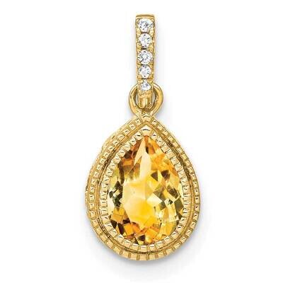 Pear Citrine Diamond Pendant 14k Gold PM7094-CI-030-YA, MPN: PM7094-CI-030-YA,