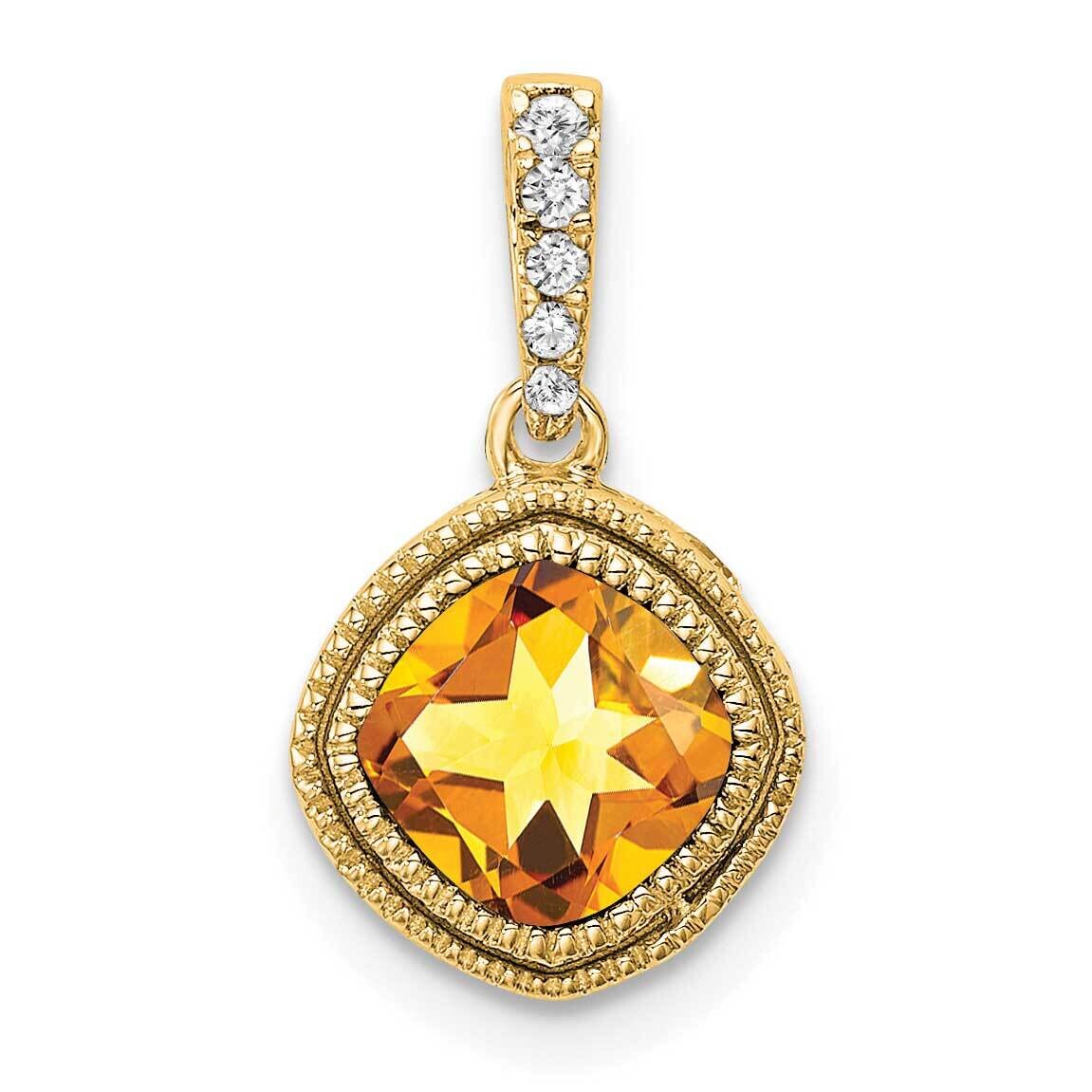 Cushion Citrine Diamond Pendant 14k Gold PM7092-CI-021-YA, MPN: PM7092-CI-021-YA,