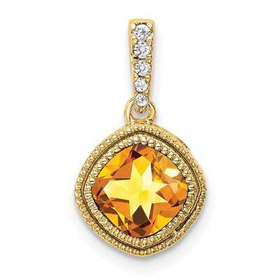 Cushion Citrine Diamond Pendant 14k Gold PM7092-CI-021-YA, MPN: PM7092-CI-021-YA,