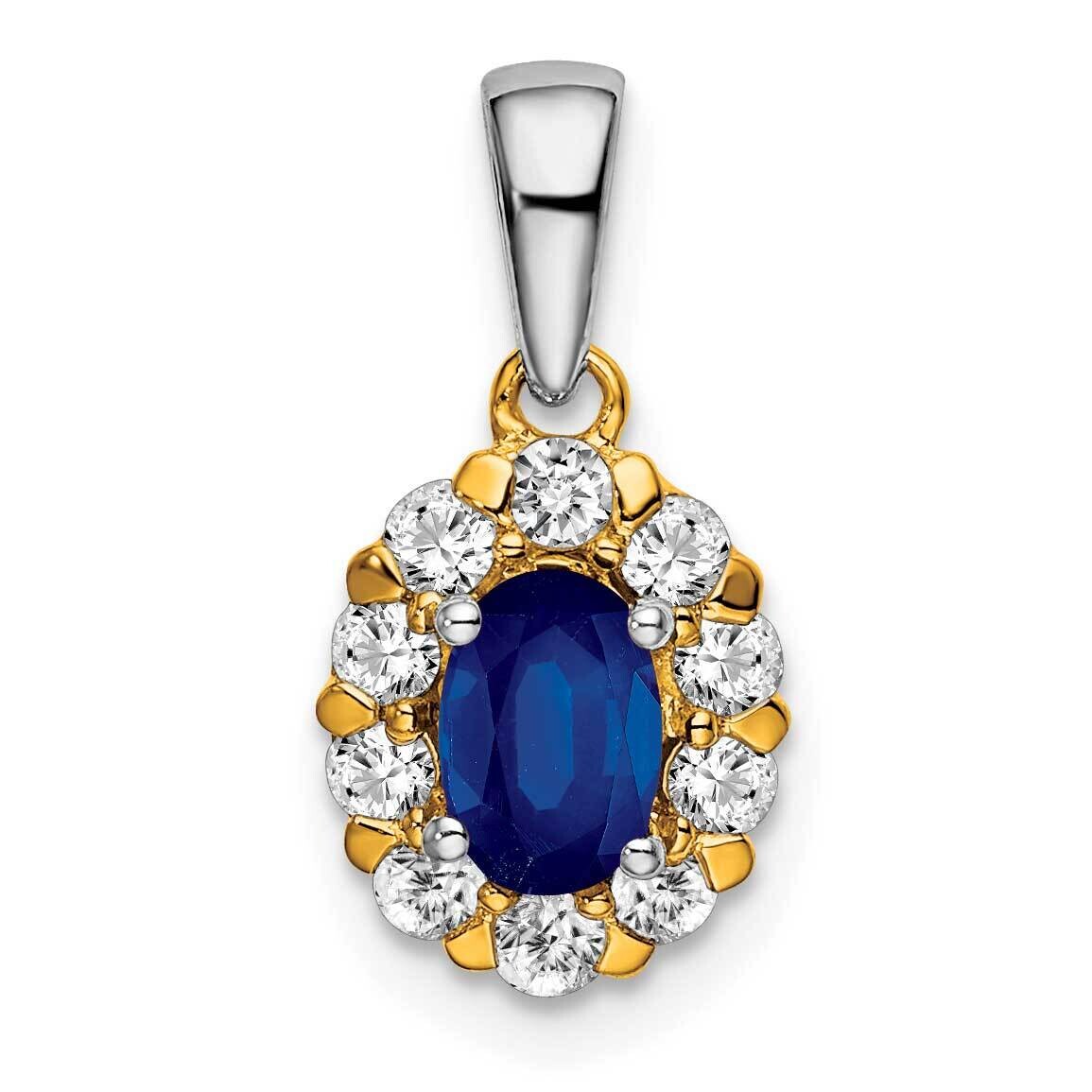 Oval Sapphire Diamond Halo Pendant 14k Two-Tone Gold PM6990-SA-035-YWA, MPN: PM6990-SA-035-YWA,