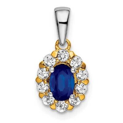 Oval Sapphire Diamond Halo Pendant 14k Two-Tone Gold PM6990-SA-035-YWA, MPN: PM6990-SA-035-YWA,
