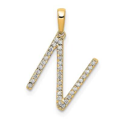 Diamond Letter N Initial Pendant 14k Gold PM5222N-010-YA, MPN: PM5222N-010-YA, 196904071052