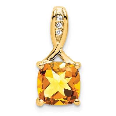 Cushion Citrine Diamond Pendant 14k Gold PM7062-CI-002-YA, MPN: PM7062-CI-002-YA,