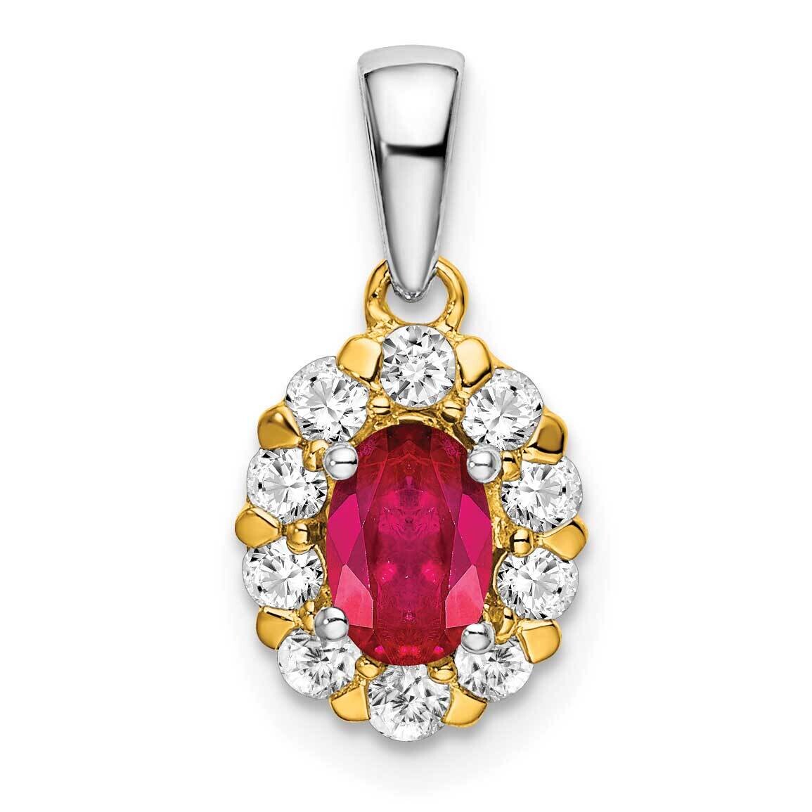 Oval Ruby Diamond Halo Pendant 14k Two-Tone Gold PM6990-RU-035-YWA, MPN: PM6990-RU-035-YWA,