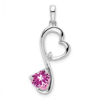 Created Pink Sapphire Diamond Heart Pendant 14k White Gold PM7007-CPS-001-WA, MPN: PM7007-CPS-001-W…