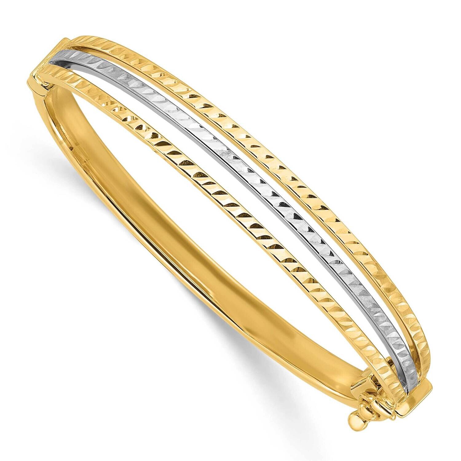 Polished Diamond-Cut Hinged Baby Bangle 14k Two-Tone Gold GK1166, MPN: GK1166,
