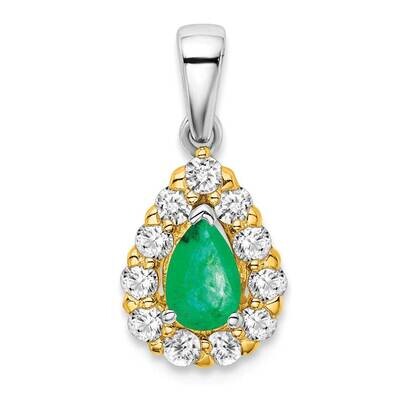 Pear Emerald Diamond Halo Pendant 14k Two-Tone Gold PM6991-EM-038-YWA, MPN: PM6991-EM-038-YWA,