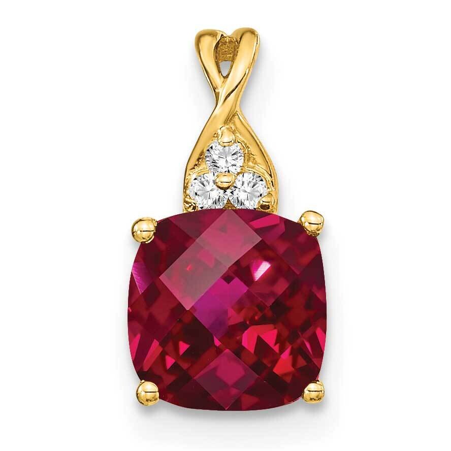 Checkerboard Created Ruby Diamond Pendant 10k Gold PM4393-CRU-003-1YA, MPN: PM4393-CRU-003-1YA,