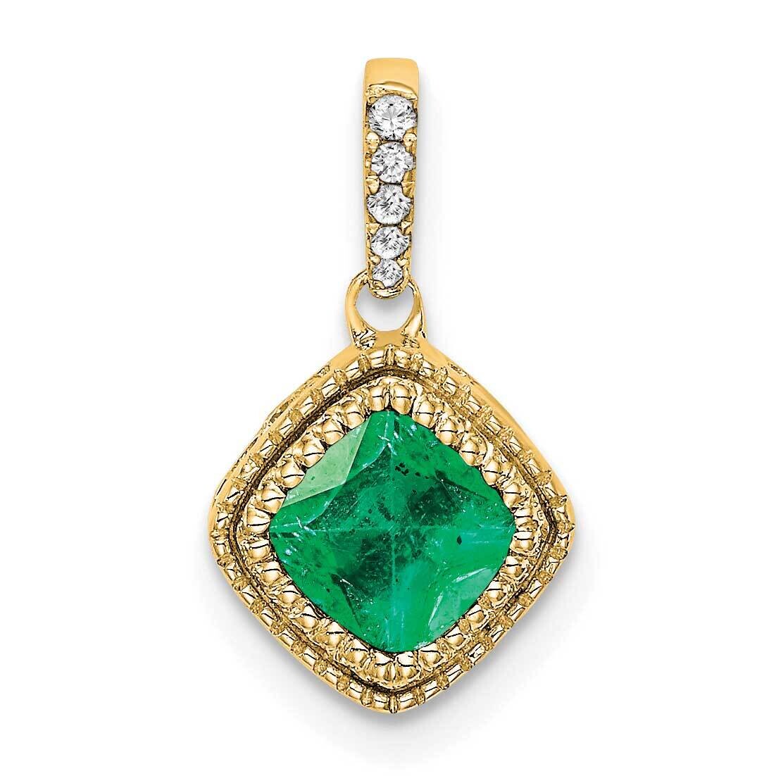 Cushion Emerald Diamond Pendant 10k Gold PM7092-EM-013-1YA, MPN: PM7092-EM-013-1YA,