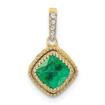 Cushion Emerald Diamond Pendant 10k Gold PM7092-EM-013-1YA, MPN: PM7092-EM-013-1YA,