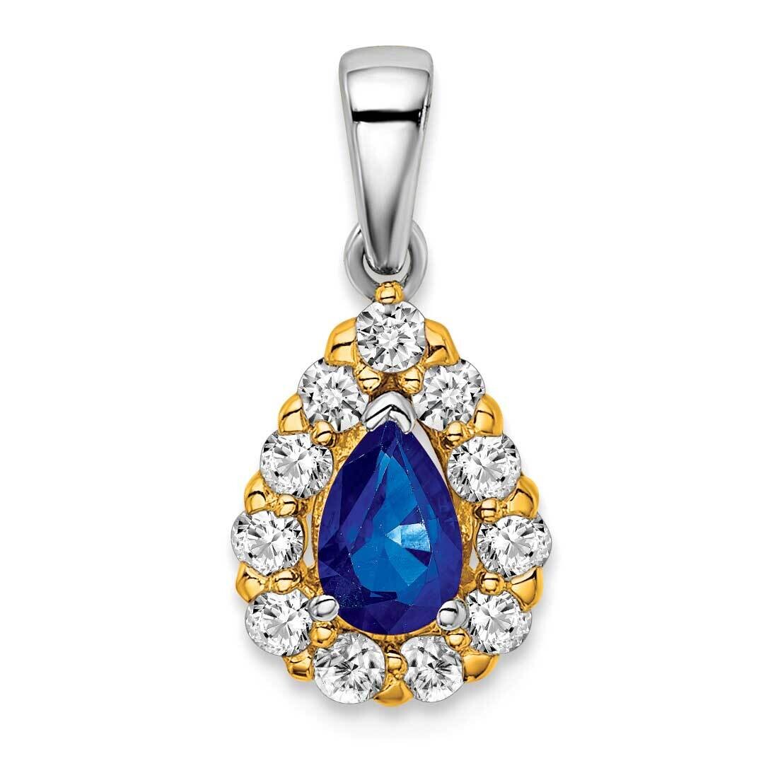 Pear Sapphire Diamond Halo Pendant 14k Two-Tone Gold PM6991-SA-038-YWA, MPN: PM6991-SA-038-YWA,