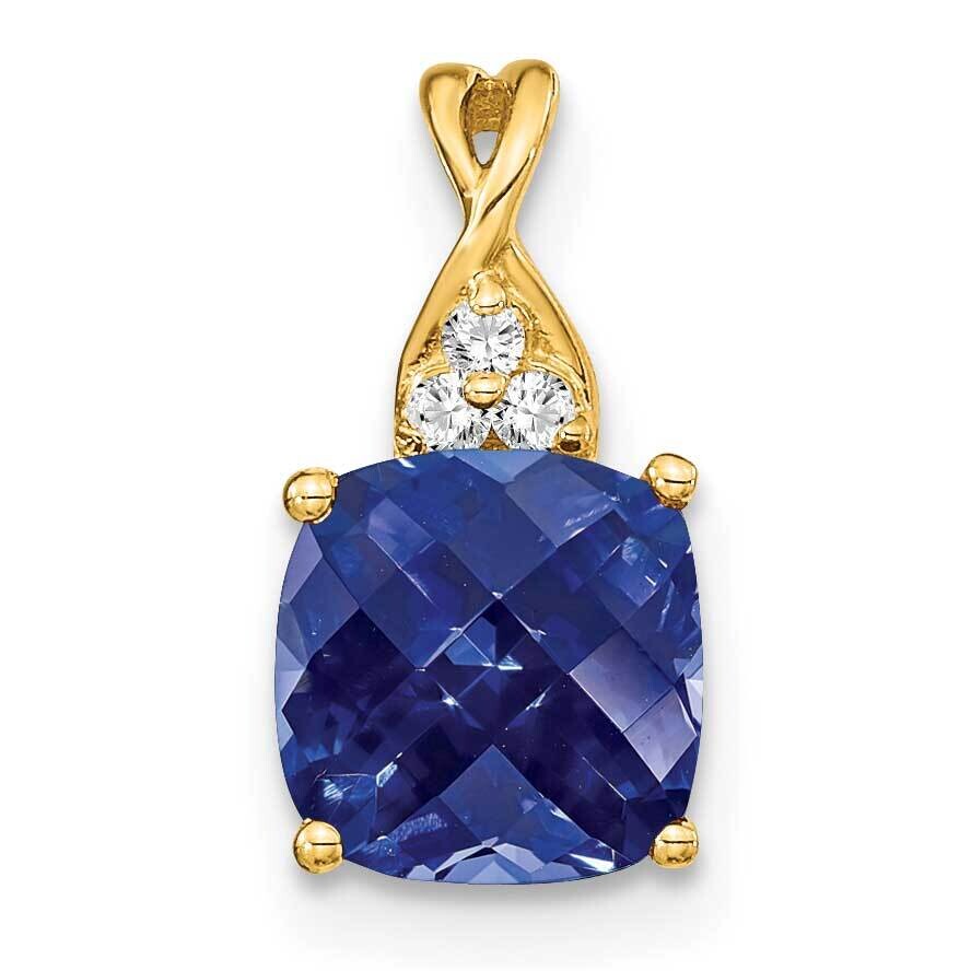 Checkerboard Created Sapphire Diamond Pendant 10k Gold PM4393-CSA-003-1YA, MPN: PM4393-CSA-003-1YA,