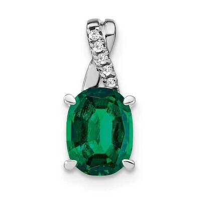 Oval Created Emerald Diamond Pendant 14k White Gold PM4235-EM-003-WA, MPN: PM4235-EM-003-WA,