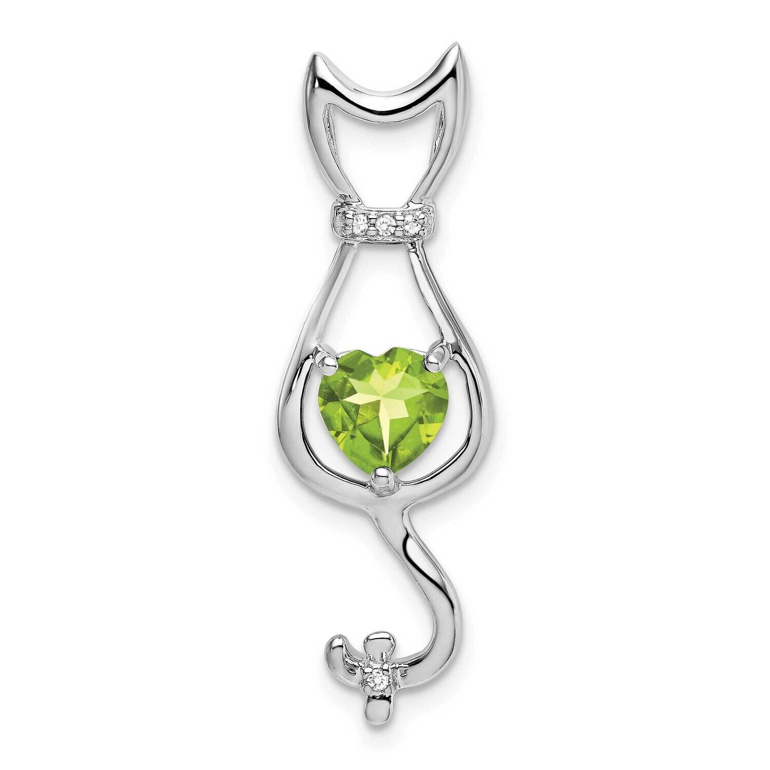 Peridot Diamond Cat Pendant 14k White Gold PM7030-PE-002-WA, MPN: PM7030-PE-002-WA,