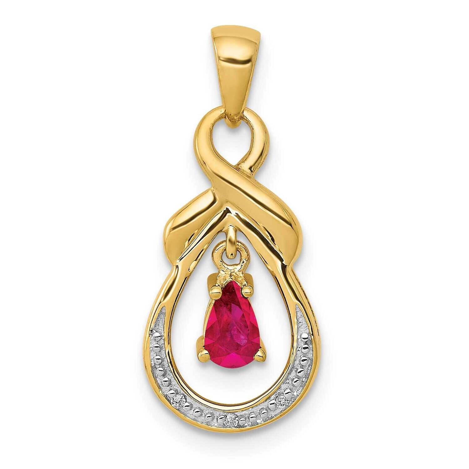 Pear Ruby Diamond Dangle Pendant 10k Gold PM5291-RU-001-1YA, MPN: PM5291-RU-001-1YA,