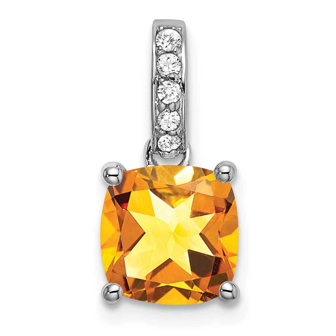 Cushion Citrine Diamond Pendant 14k White Gold PM7048-CI-006-WA, MPN: PM7048-CI-006-WA,