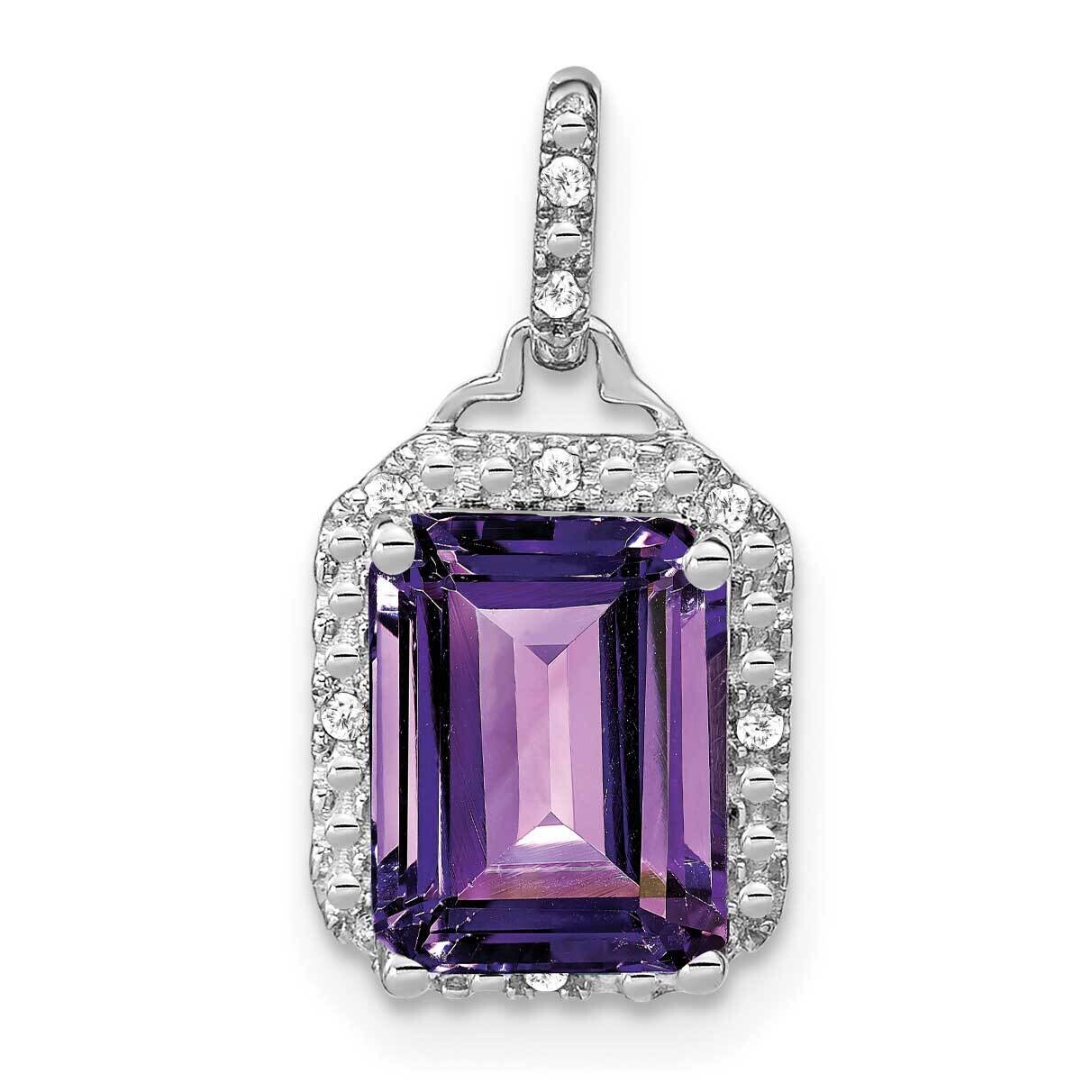 Emerald-Cut Amethyst Diamond Halo Pendant 14k White Gold PM7051-AM-005-WA, MPN: PM7051-AM-005-WA,