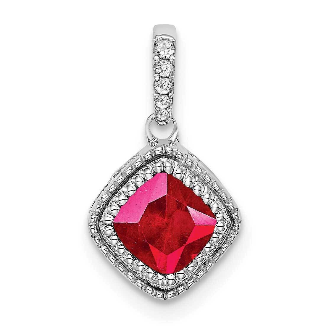 Cushion Ruby Diamond Pendant 10k White Gold PM7092-RU-013-1WA, MPN: PM7092-RU-013-1WA,