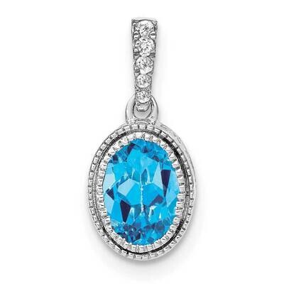 Oval Blue Topaz Diamond Pendant 14k White Gold PM7093-BT-020-WA, MPN: PM7093-BT-020-WA,