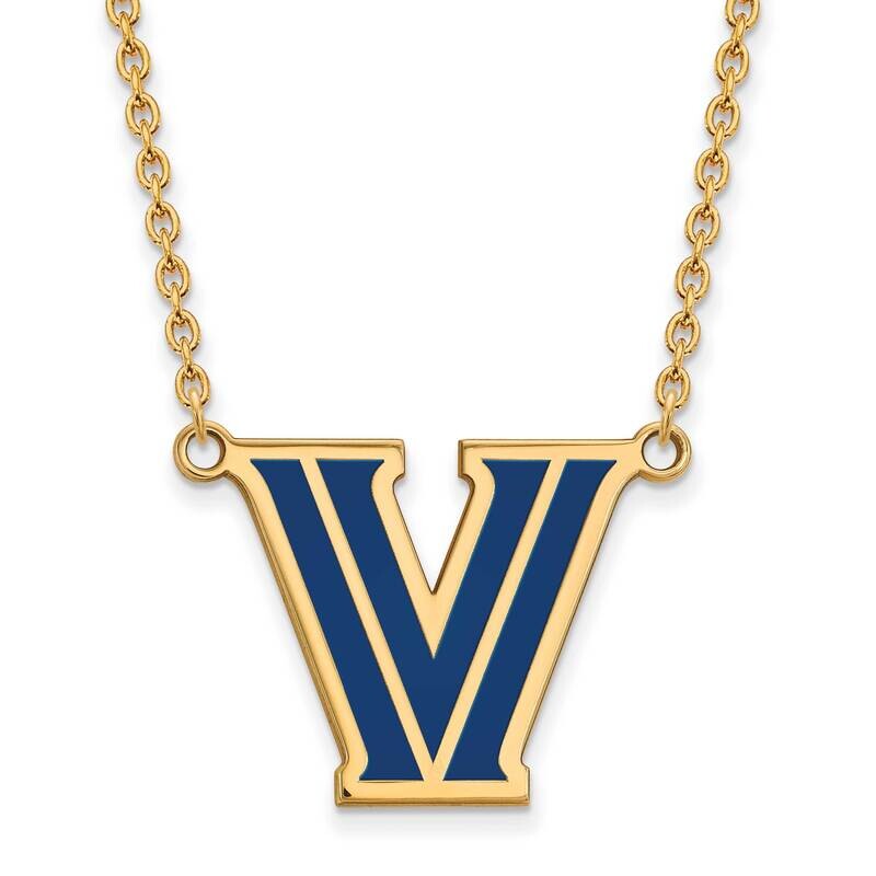 Gold-Plated Logoart Villanova University Letter V Large Enameled Pendant 18 Inch Necklace Sterling Silver GP010VIL-18