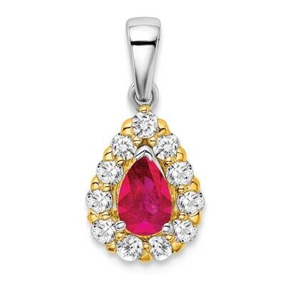Pear Ruby Diamond Halo Pendant 14k Two-Tone Gold PM6991-RU-038-YWA, MPN: PM6991-RU-038-YWA,