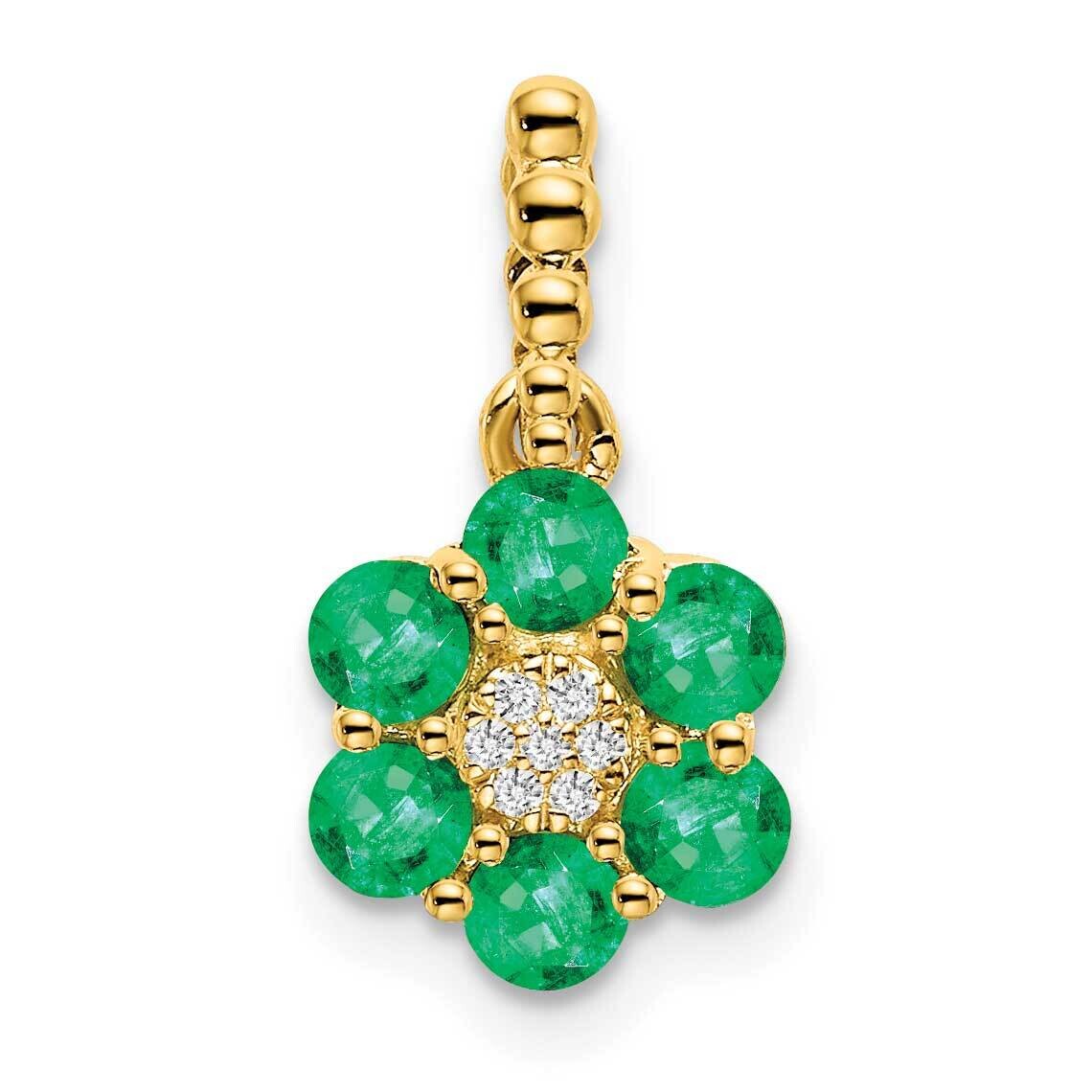 Emerald Diamond Floral Pendant 14k Gold PM7191-EM-003-YA, MPN: PM7191-EM-003-YA,