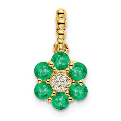 Emerald Diamond Floral Pendant 14k Gold PM7191-EM-003-YA, MPN: PM7191-EM-003-YA,