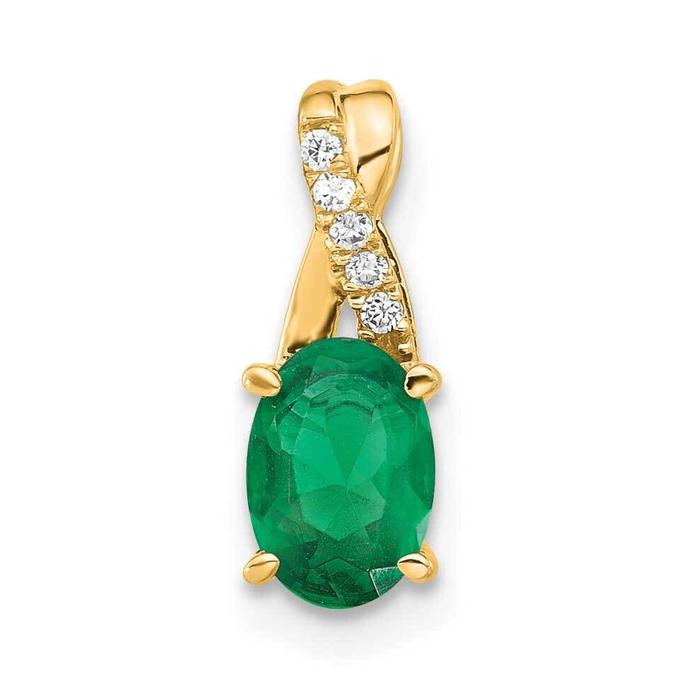 Oval Created Emerald Diamond Pendant 14k Gold PM4235-CEM-003-4YA, MPN: PM4235-CEM-003-4YA,