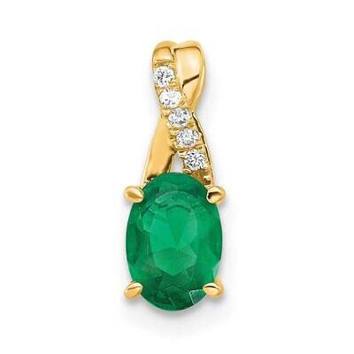 Oval Created Emerald Diamond Pendant 14k Gold PM4235-CEM-003-4YA, MPN: PM4235-CEM-003-4YA,