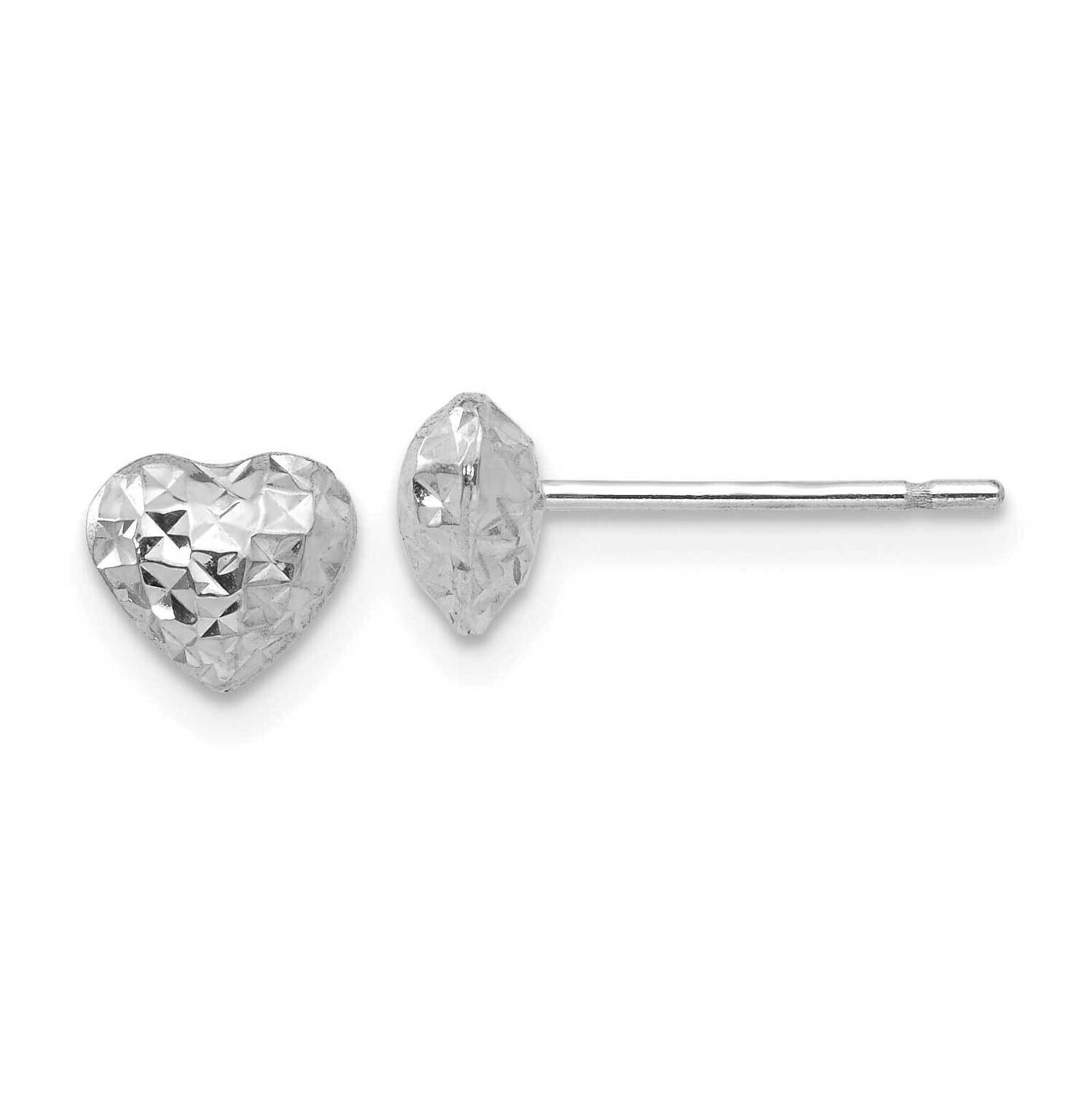 Diamond Cut Puffed Heart Post Stud Earrings 14k White Gold H1066W, MPN: H1066W,