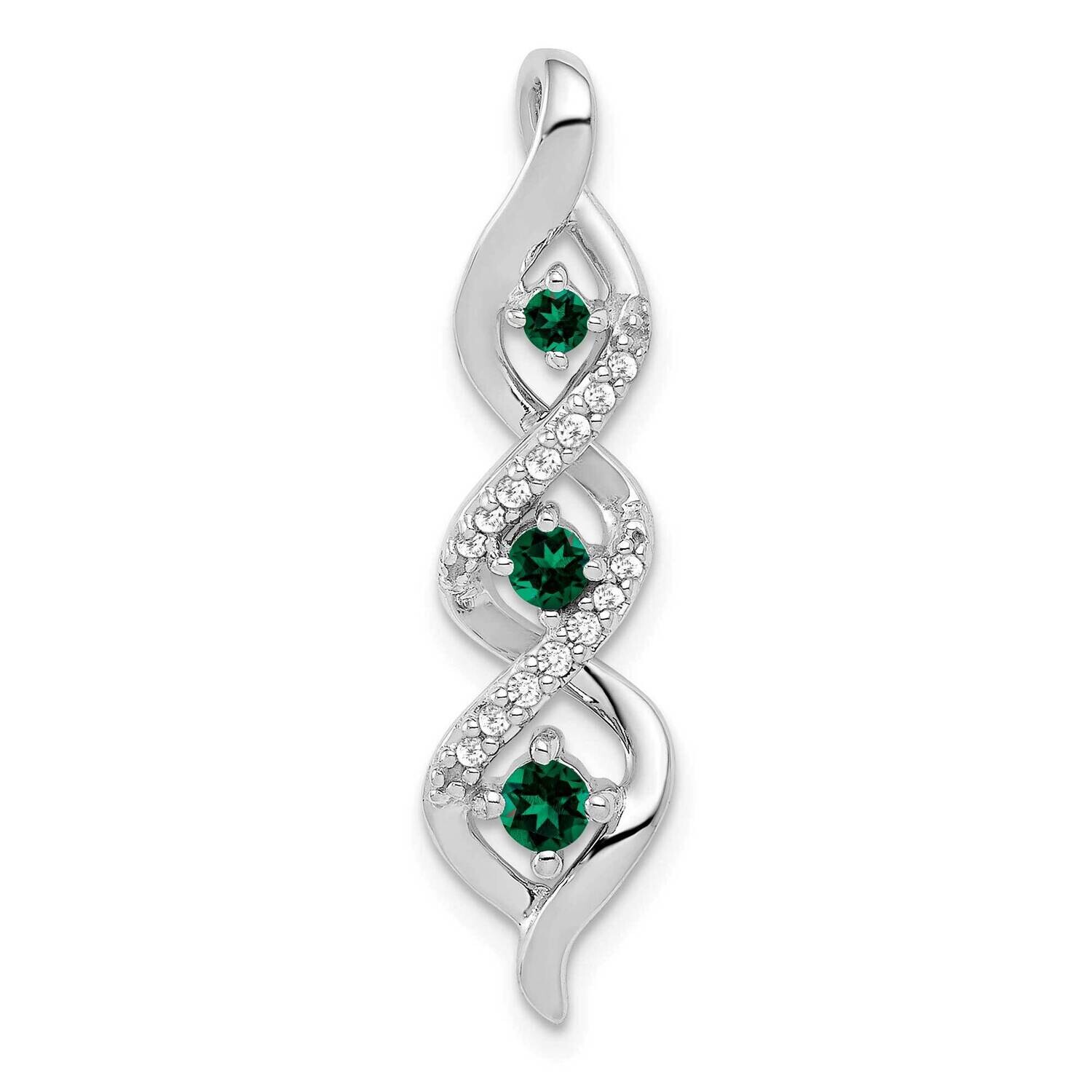 Diamond Created Emerald Twist Chain Slide 10k White Gold PM5264-CEM-008-0WLG, MPN: PM5264-CEM-008-0…