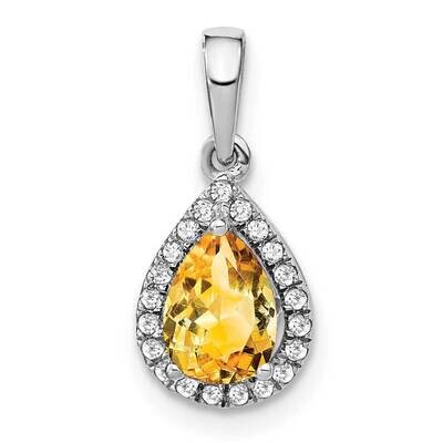 Pear Citrine Diamond Halo Pendant 14k White Gold PM7052-CI-010-WA, MPN: PM7052-CI-010-WA,
