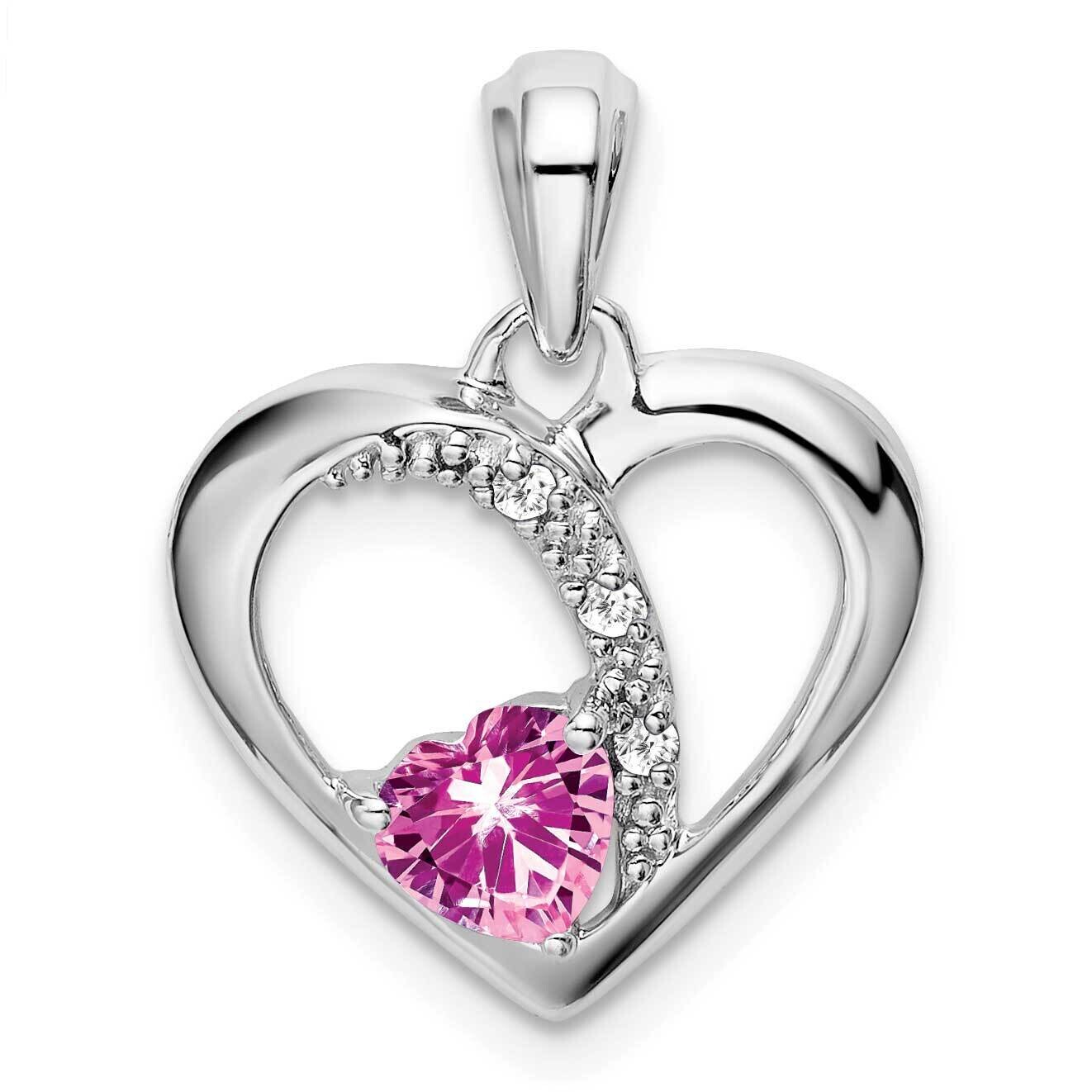 Created Pink Sapphire Diamond Heart Pendant 14k White Gold PM7006-CPS-003-WA, MPN: PM7006-CPS-003-W…