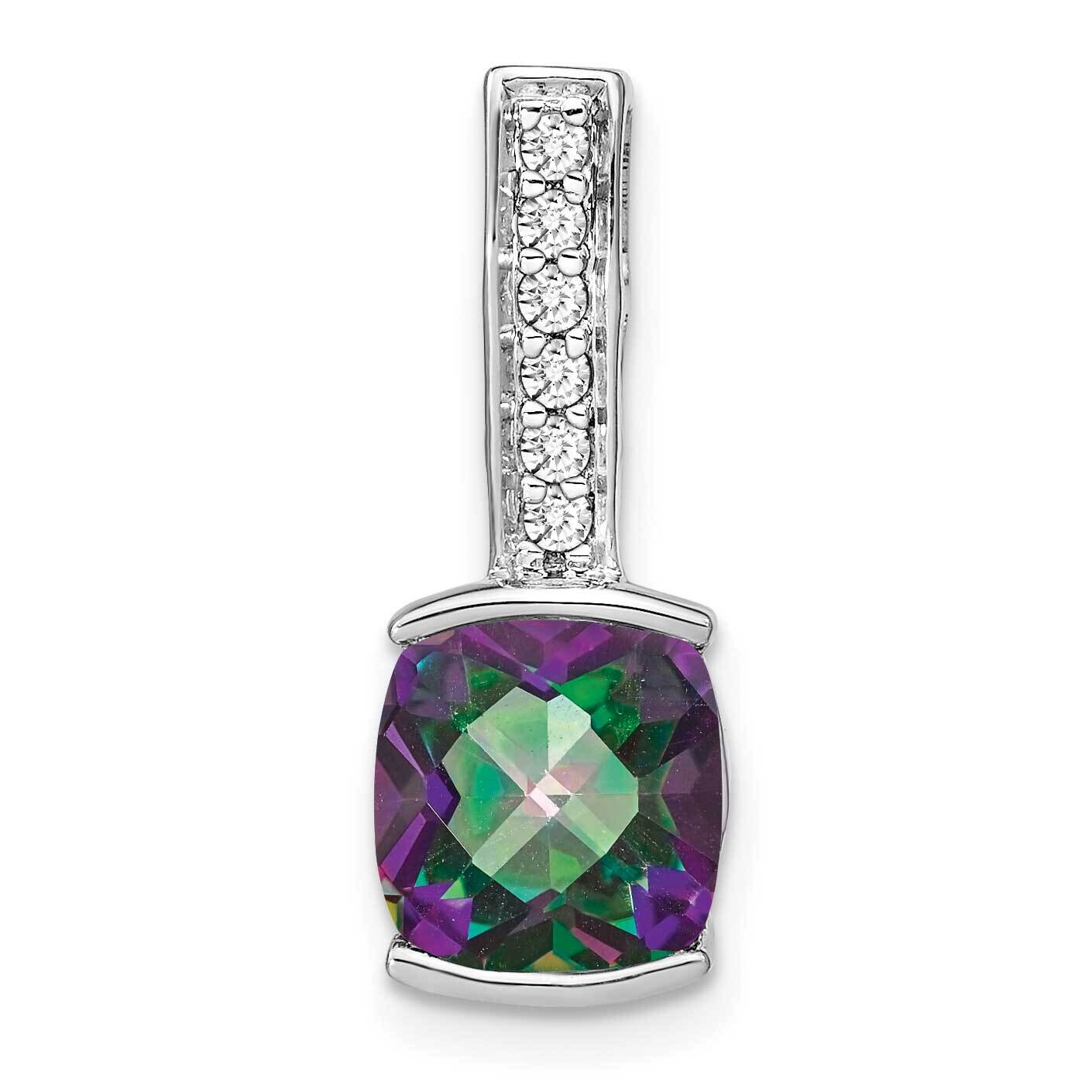 Cushion Mystic Fire Topaz Diamond Pendant 14k White Gold PM7049-FT-012-WA, MPN: PM7049-FT-012-WA,