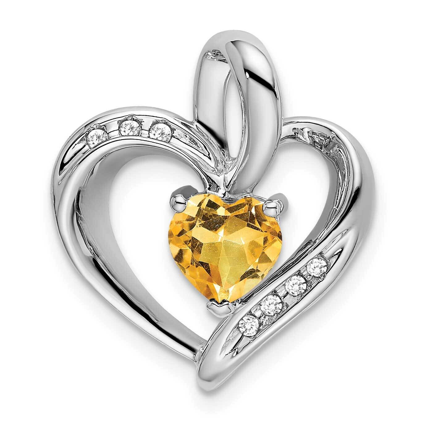 Citrine Diamond Heart Pendant 10k White Gold PM7004-CI-005-1WA, MPN: PM7004-CI-005-1WA,