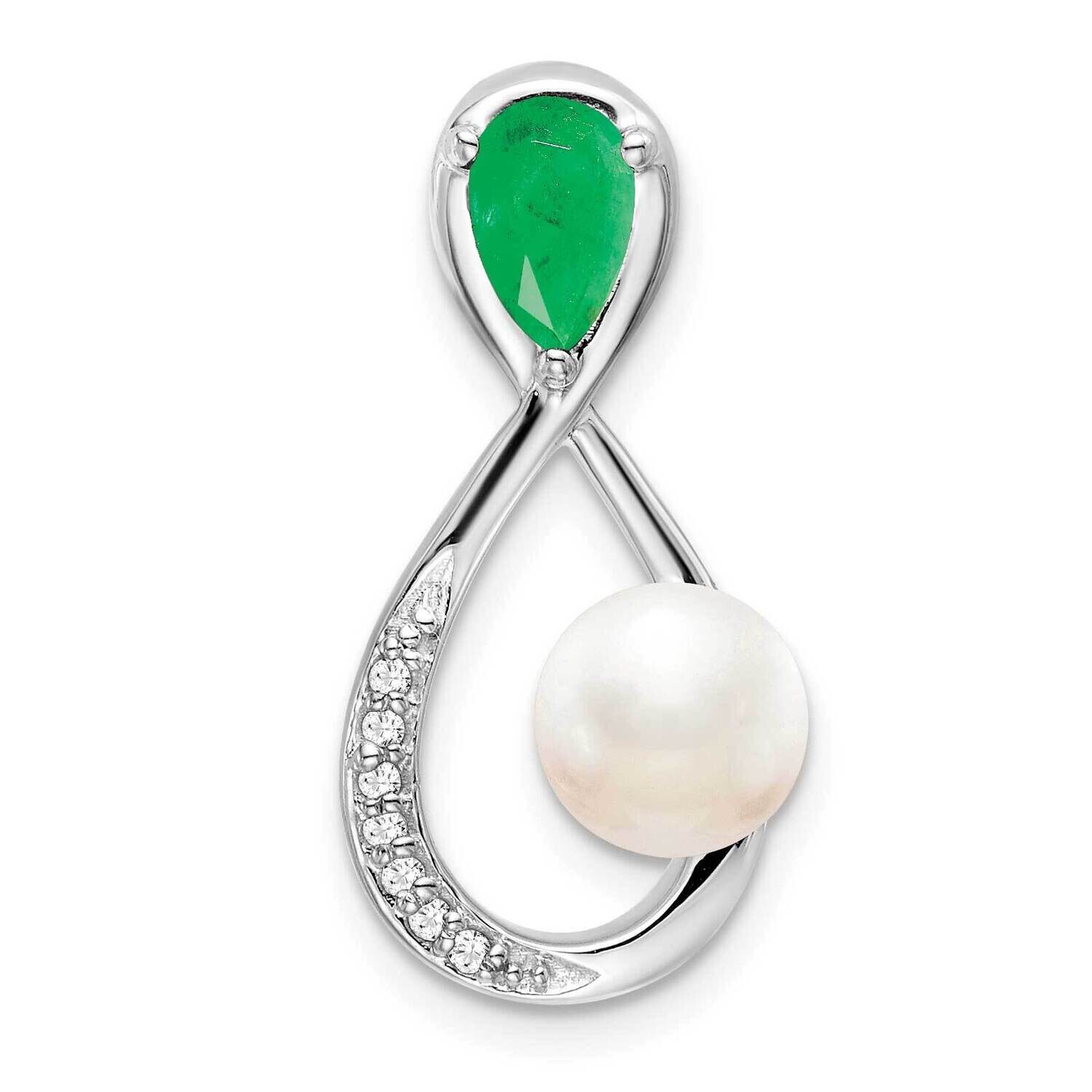 Emerald/Fwc Pearl/Diamond Infinity Chain Slide 14k White Gold PM7182-EM-004-WA