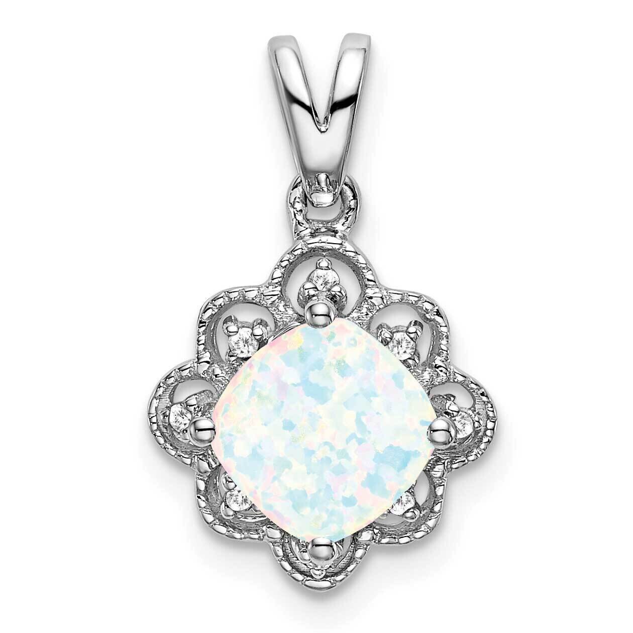Created Opal Diamond Scalloped Pendant 14k White Gold PM7047-OP-004-WA, MPN: PM7047-OP-004-WA,