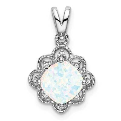 Created Opal Diamond Scalloped Pendant 14k White Gold PM7047-OP-004-WA, MPN: PM7047-OP-004-WA,