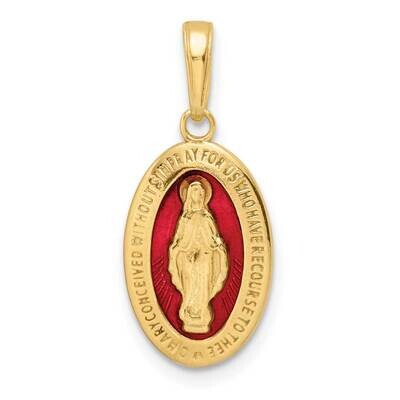 Red Enameled Miraculous Medal Pendant 14k Gold M1431ER, MPN: M1431ER,