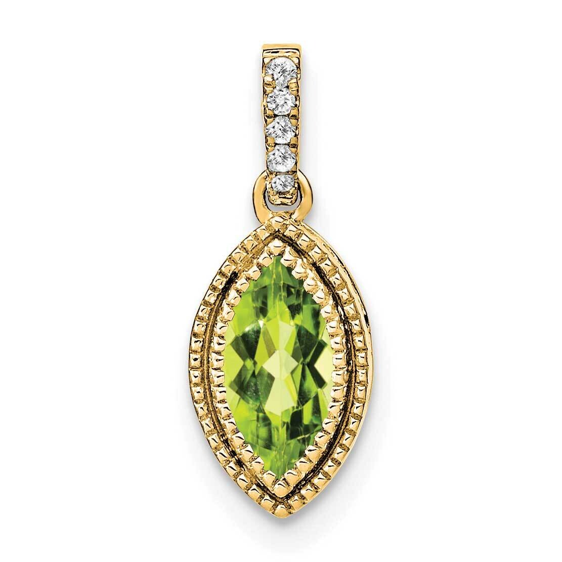 Marquise Peridot Diamond Pendant 14k Gold PM7095-PE-012-YA, MPN: PM7095-PE-012-YA,