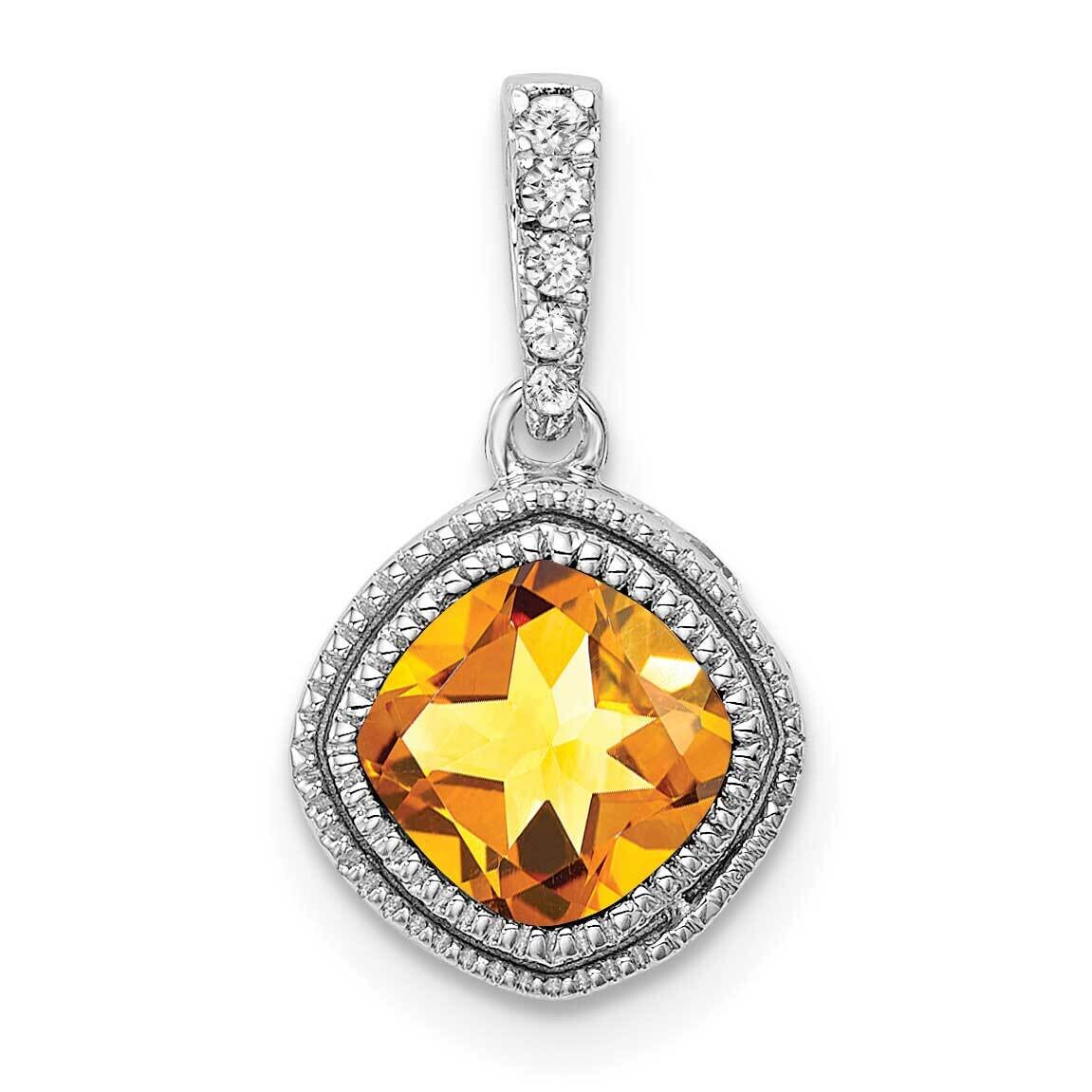 Cushion Citrine Diamond Pendant 10k White Gold PM7092-CI-021-1WA, MPN: PM7092-CI-021-1WA,