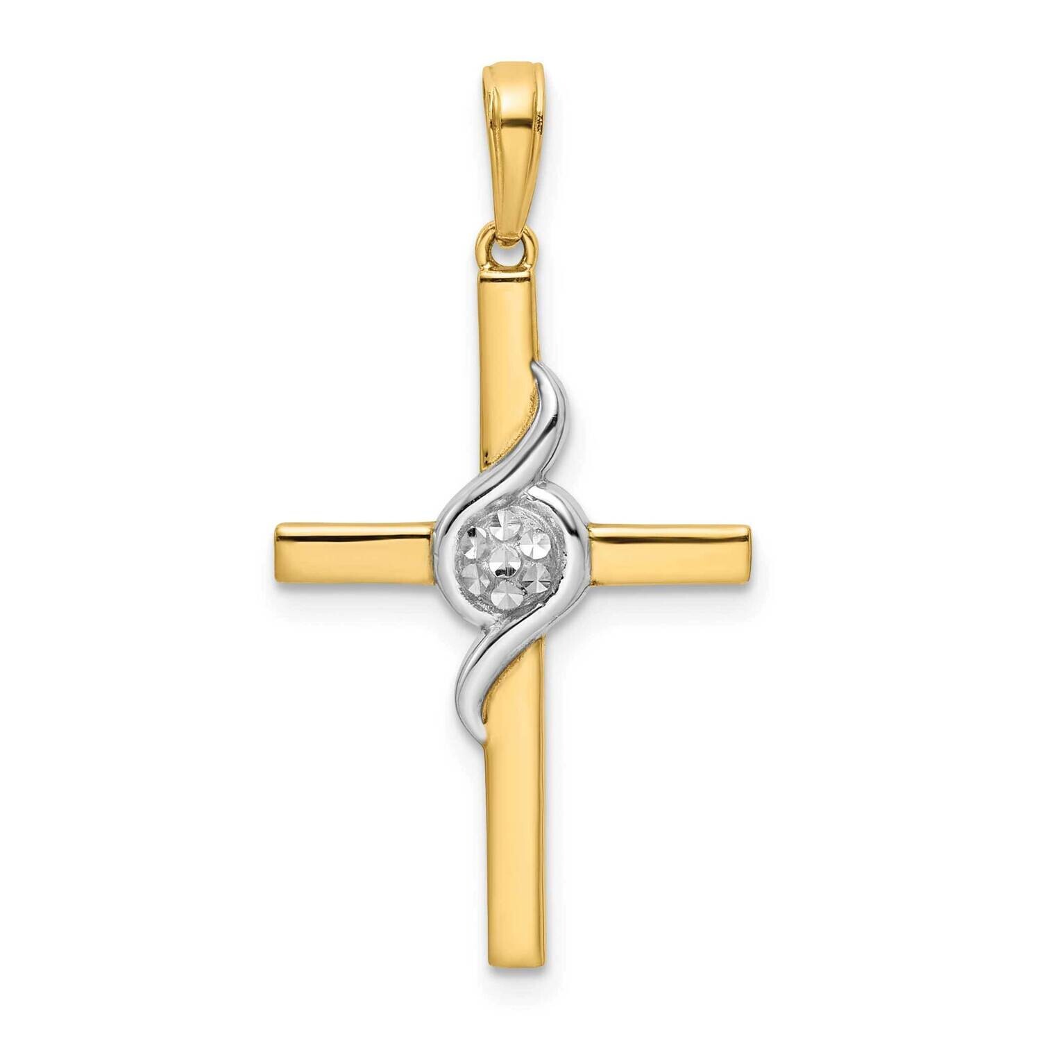 Diamond-Cut Cross Pendant 14k Gold With Rhodium K9787